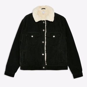 Topshop forest green cord Borg lined recycled cotton denim jacket